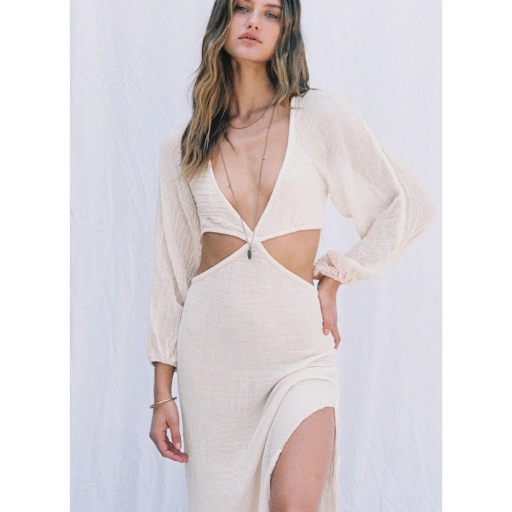 Jens Pirate Booty Sonora Maxi Dress S Natural Gauze Cotton Cut Out Sheer Goddess
